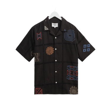 Wax London DIDCOT SS SHIRT DOODLE EMBROIDERY NAVY / MULTI - KYOTO - Wax London