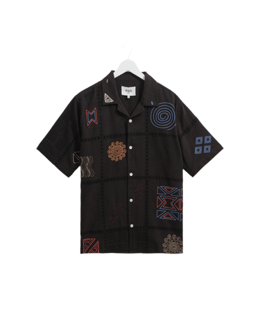 Wax London DIDCOT SS SHIRT DOODLE EMBROIDERY NAVY / MULTI - KYOTO - Wax London