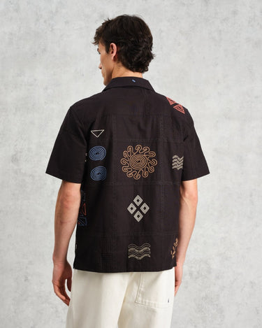 Wax London DIDCOT SS SHIRT DOODLE EMBROIDERY NAVY / MULTI - KYOTO - Wax London