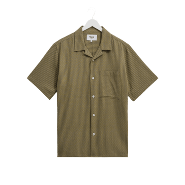 Wax London DIDCOT SS SHIRT W. PKT SLUB STRIPE KHAKI - KYOTO - Wax London