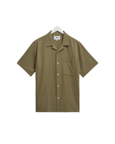 Wax London DIDCOT SS SHIRT W. PKT SLUB STRIPE KHAKI - KYOTO - Wax London