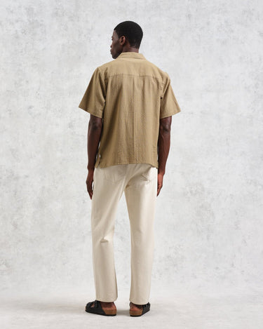 Wax London DIDCOT SS SHIRT W. PKT SLUB STRIPE KHAKI - KYOTO - Wax London