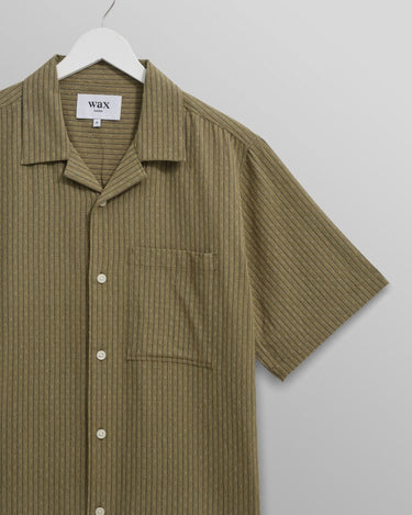 Wax London DIDCOT SS SHIRT W. PKT SLUB STRIPE KHAKI - KYOTO - Wax London