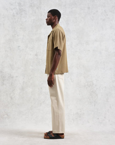 Wax London DIDCOT SS SHIRT W. PKT SLUB STRIPE KHAKI - KYOTO - Wax London