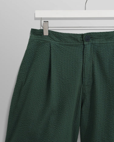 Wax London FULLER SHORT COTTON SEERSUCKER FOREST GREEN - KYOTO - Wax London