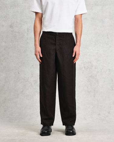 Wax London GLENCOE TROUSER SLUB WEAVE BLACK - KYOTO - Wax London