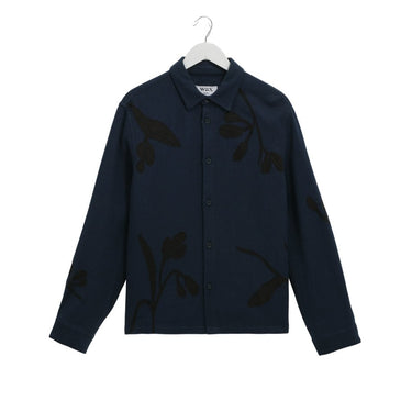 Wax London HALCOMB LS SHIRT APPLIQUE HERRINGBONE NAVY - KYOTO - Wax London