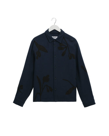 Wax London HALCOMB LS SHIRT APPLIQUE HERRINGBONE NAVY - KYOTO - Wax London