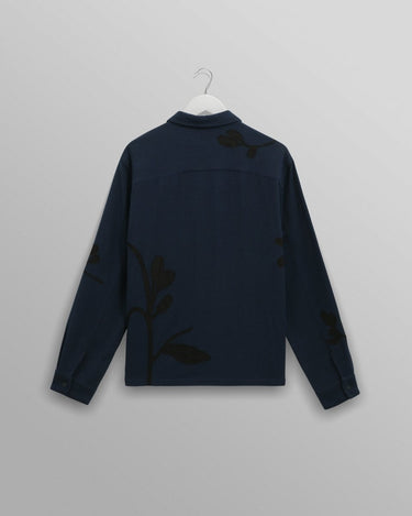 Wax London HALCOMB LS SHIRT APPLIQUE HERRINGBONE NAVY - KYOTO - Wax London