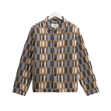 Wax London IGGY JACKET BLURRED GRID BEIGE / BLUE - KYOTO - Wax London