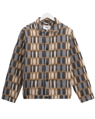 Wax London IGGY JACKET BLURRED GRID BEIGE / BLUE - KYOTO - Wax London