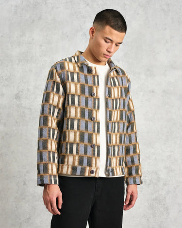 Wax London IGGY JACKET BLURRED GRID BEIGE / BLUE - KYOTO - Wax London