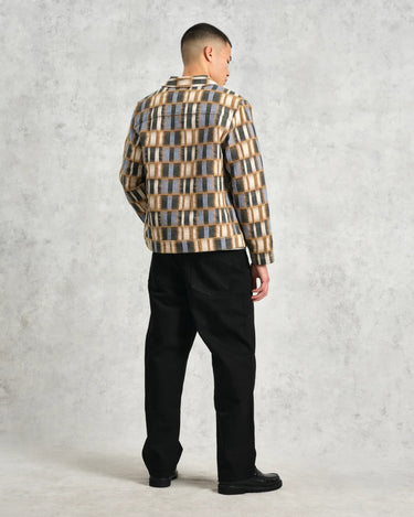 Wax London IGGY JACKET BLURRED GRID BEIGE / BLUE - KYOTO - Wax London