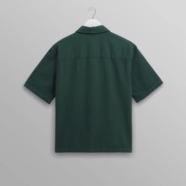 Wax London KEATS SS SHIRT COTTON SEERSUCKER FOREST GREEN - KYOTO - Wax London
