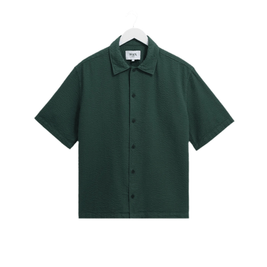 Wax London KEATS SS SHIRT COTTON SEERSUCKER FOREST GREEN - KYOTO - Wax London