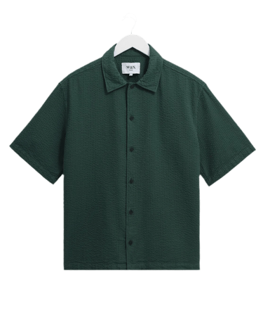 Wax London KEATS SS SHIRT COTTON SEERSUCKER FOREST GREEN - KYOTO - Wax London
