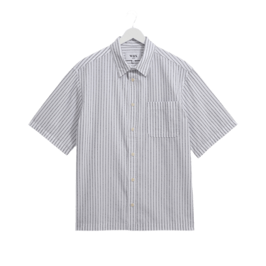 Wax London KEW SS SHIRT BOUCLE STRIPE WHITE - KYOTO - Wax London