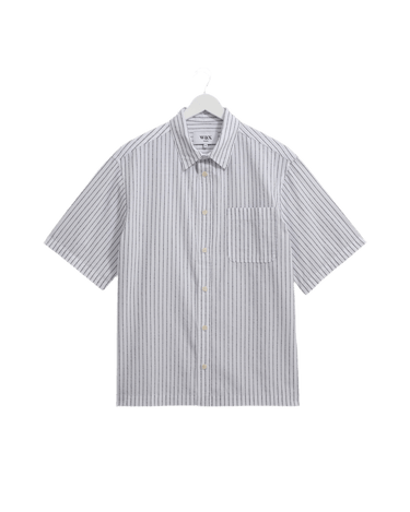 Wax London KEW SS SHIRT BOUCLE STRIPE WHITE - KYOTO - Wax London