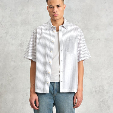 Wax London KEW SS SHIRT BOUCLE STRIPE WHITE - KYOTO - Wax London