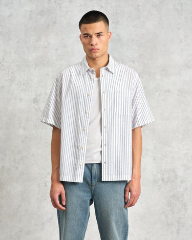 Wax London KEW SS SHIRT BOUCLE STRIPE WHITE - KYOTO - Wax London