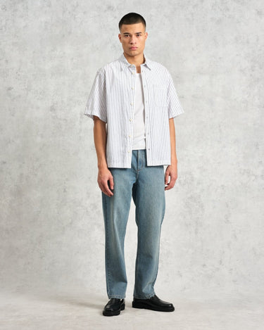 Wax London KEW SS SHIRT BOUCLE STRIPE WHITE - KYOTO - Wax London