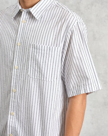 Wax London KEW SS SHIRT BOUCLE STRIPE WHITE - KYOTO - Wax London