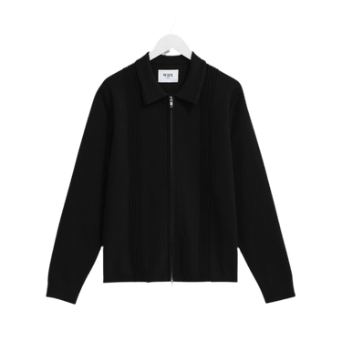 Wax London LENNOX ZIP POLO MILANO RIPPLE STRIPE BLACK - KYOTO - Wax London
