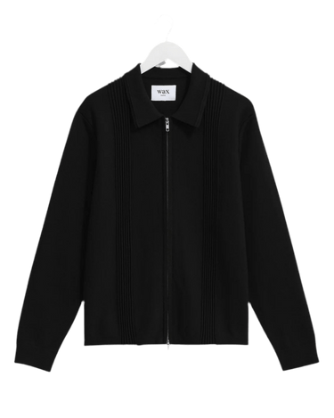 Wax London LENNOX ZIP POLO MILANO RIPPLE STRIPE BLACK - KYOTO - Wax London