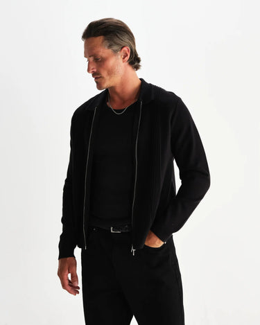 Wax London LENNOX ZIP POLO MILANO RIPPLE STRIPE BLACK - KYOTO - Wax London