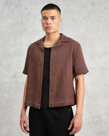 Wax London LIDO SS SHIRT BOX DOBBY BROWN - KYOTO - Wax London