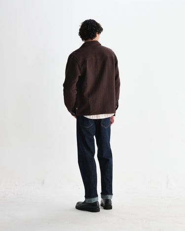 Wax London ROMER OVERSHIRT HEAVY CRINKLE COTTON DARK BROWN - KYOTO - Wax London