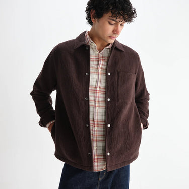 Wax London ROMER OVERSHIRT HEAVY CRINKLE COTTON DARK BROWN - KYOTO - Wax London
