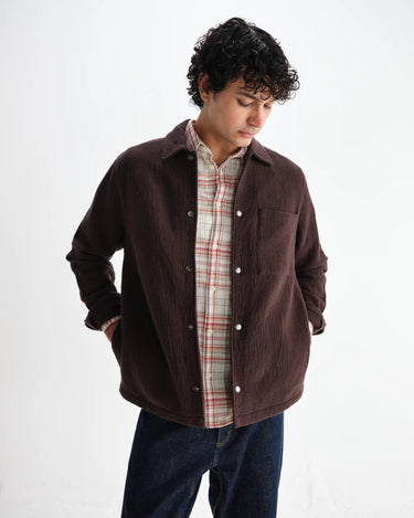 Wax London ROMER OVERSHIRT HEAVY CRINKLE COTTON DARK BROWN - KYOTO - Wax London
