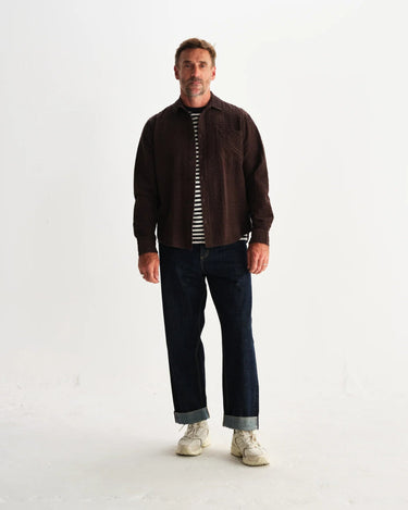 Wax London SHELLY SHIRT SEERSUCKER CORD DARK BROWN - KYOTO - Wax London