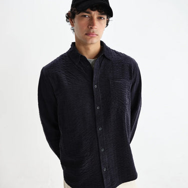 Wax London SHELLY SHIRT SEERSUCKER CORD NAVY - KYOTO - Wax London