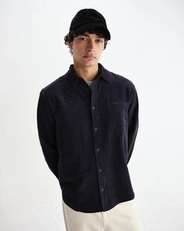 Wax London SHELLY SHIRT SEERSUCKER CORD NAVY - KYOTO - Wax London