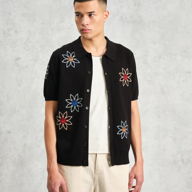 Wax London TELLARO SS SHIRT FLORAL EMBROIDERY BLACK / MULTI - KYOTO - Wax London