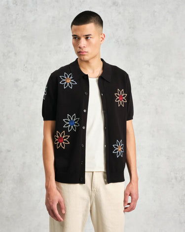 Wax London TELLARO SS SHIRT FLORAL EMBROIDERY BLACK / MULTI - KYOTO - Wax London