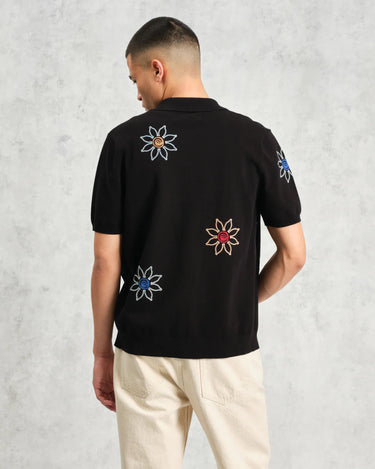 Wax London TELLARO SS SHIRT FLORAL EMBROIDERY BLACK / MULTI - KYOTO - Wax London