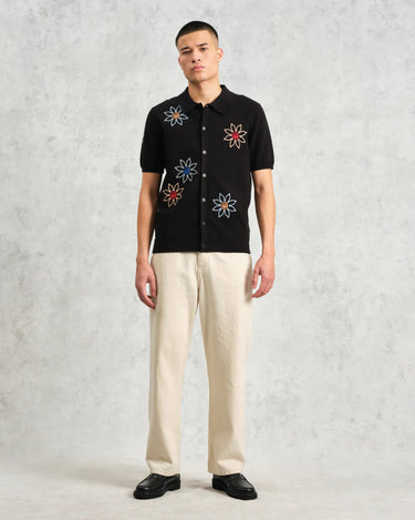 Wax London TELLARO SS SHIRT FLORAL EMBROIDERY BLACK / MULTI - KYOTO - Wax London