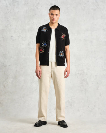 Wax London TELLARO SS SHIRT FLORAL EMBROIDERY BLACK / MULTI - KYOTO - Wax London