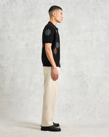 Wax London TELLARO SS SHIRT FLORAL EMBROIDERY BLACK / MULTI - KYOTO - Wax London