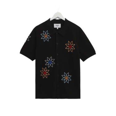 Wax London TELLARO SS SHIRT FLORAL EMBROIDERY BLACK / MULTI - KYOTO - Wax London