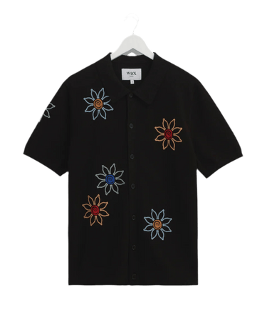 Wax London TELLARO SS SHIRT FLORAL EMBROIDERY BLACK / MULTI - KYOTO - Wax London