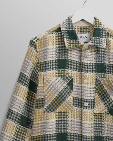 Wax London WHITING OVERSHIRT ADDLE CHECK ECRU / GREEN - KYOTO - Wax London