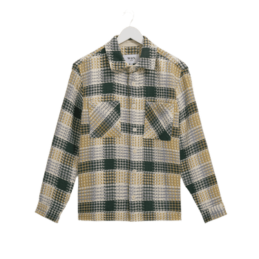 Wax London WHITING OVERSHIRT ADDLE CHECK ECRU / GREEN - KYOTO - Wax London