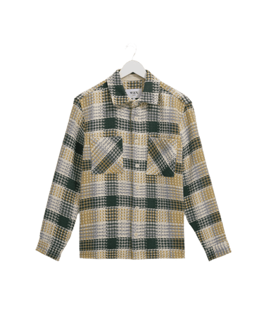 Wax London WHITING OVERSHIRT ADDLE CHECK ECRU / GREEN - KYOTO - Wax London