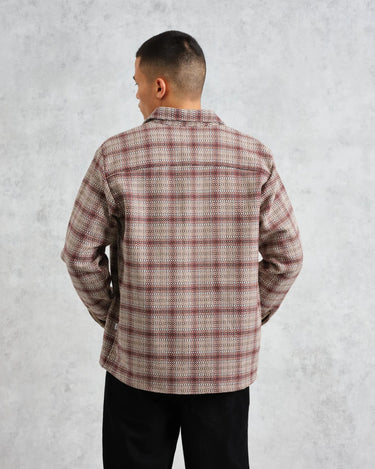 Wax London WHITING OVERSHIRT BASKET CHECK ECRU/BURGUNDY - KYOTO - Wax London