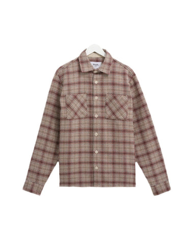 Wax London WHITING OVERSHIRT BASKET CHECK ECRU/BURGUNDY - KYOTO - Wax London