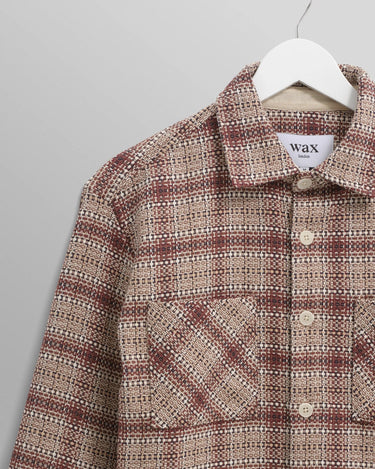 Wax London WHITING OVERSHIRT BASKET CHECK ECRU/BURGUNDY - KYOTO - Wax London